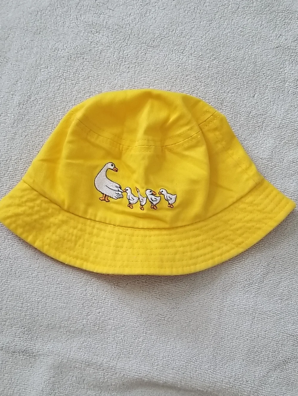 Baby/Toddler Yellow Bucket Hat with Embroidered Duck Family